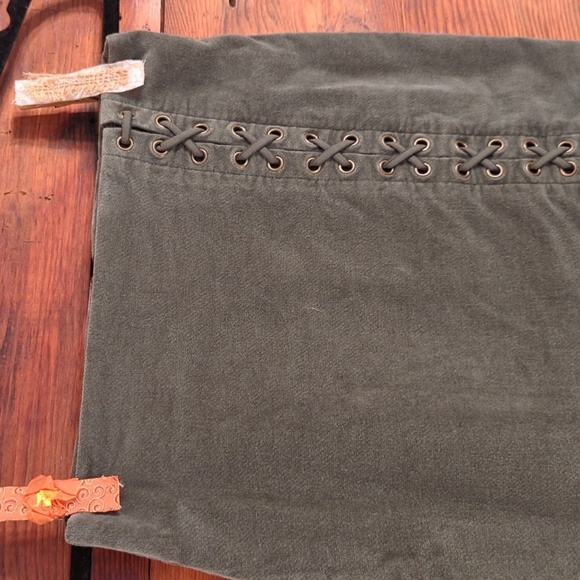 Forever 21 | Velveteen Olive Green Mini Skirt With Lace Up Design Size S - Picture 3 of 6
